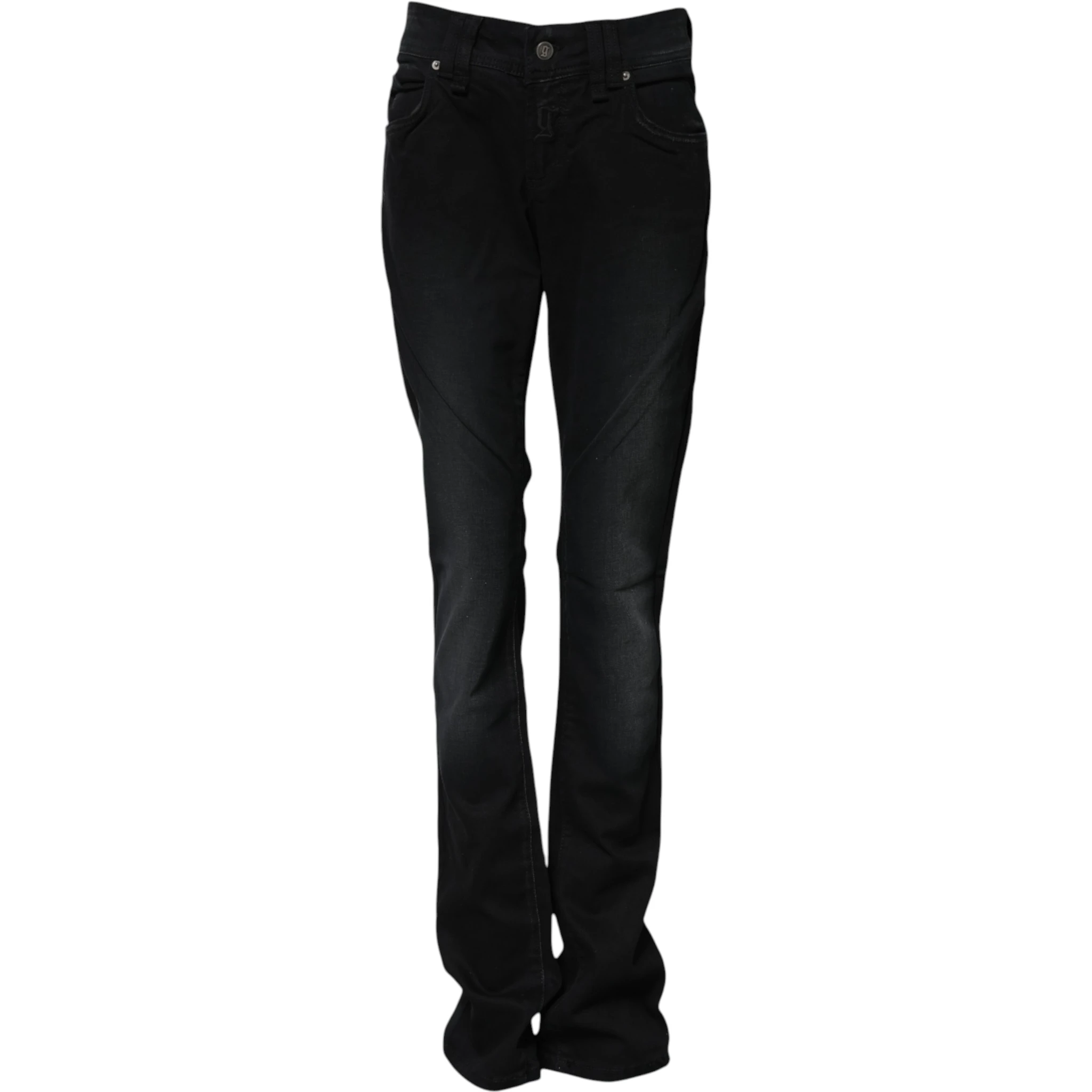Black Cotton Mid Waist Tapered Denim Jeans