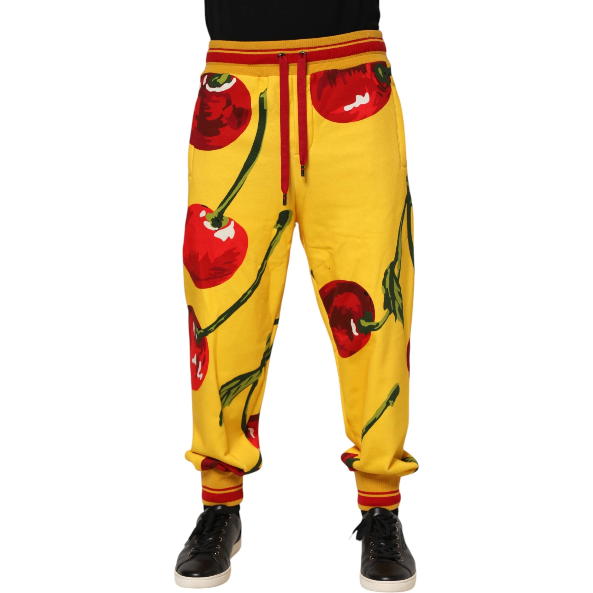 Yellow Cherry Print Jogger Sweatpants Pants