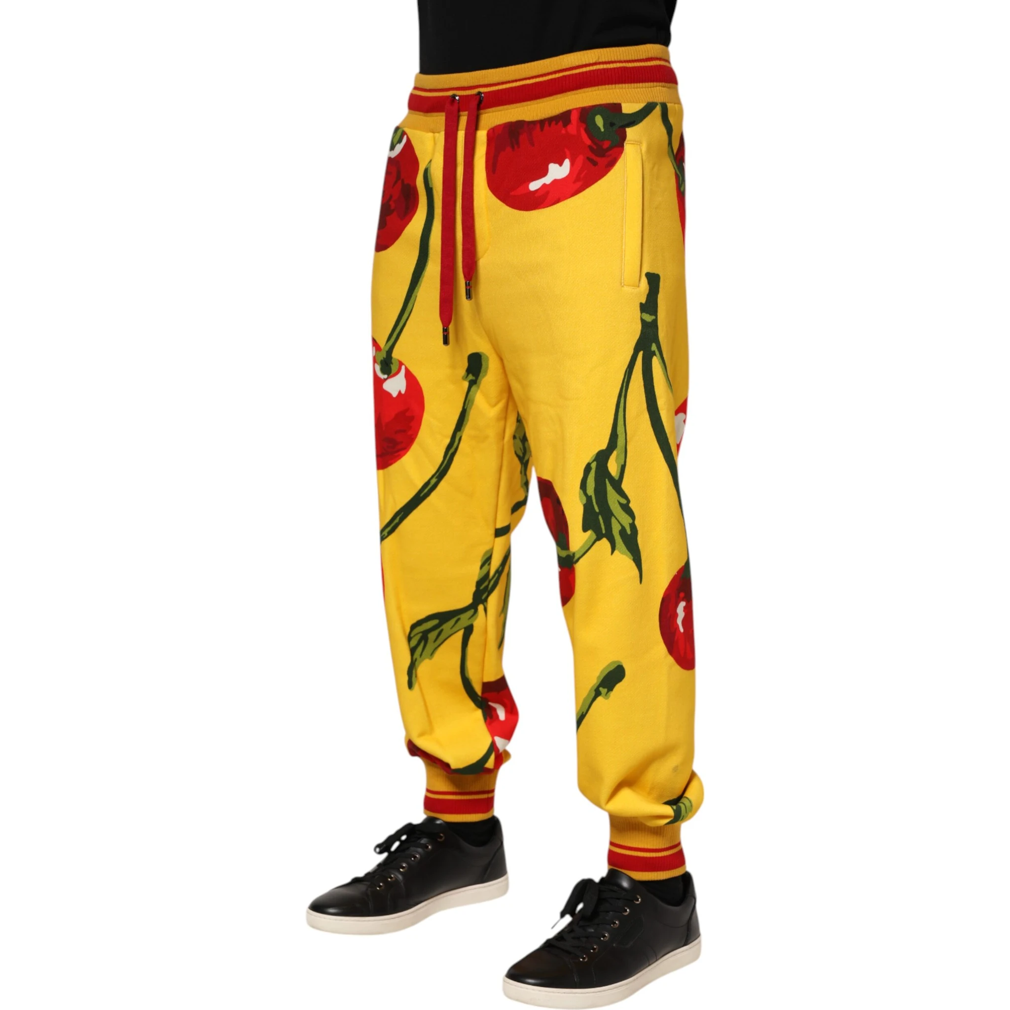 Yellow Cherry Print Jogger Sweatpants Pants