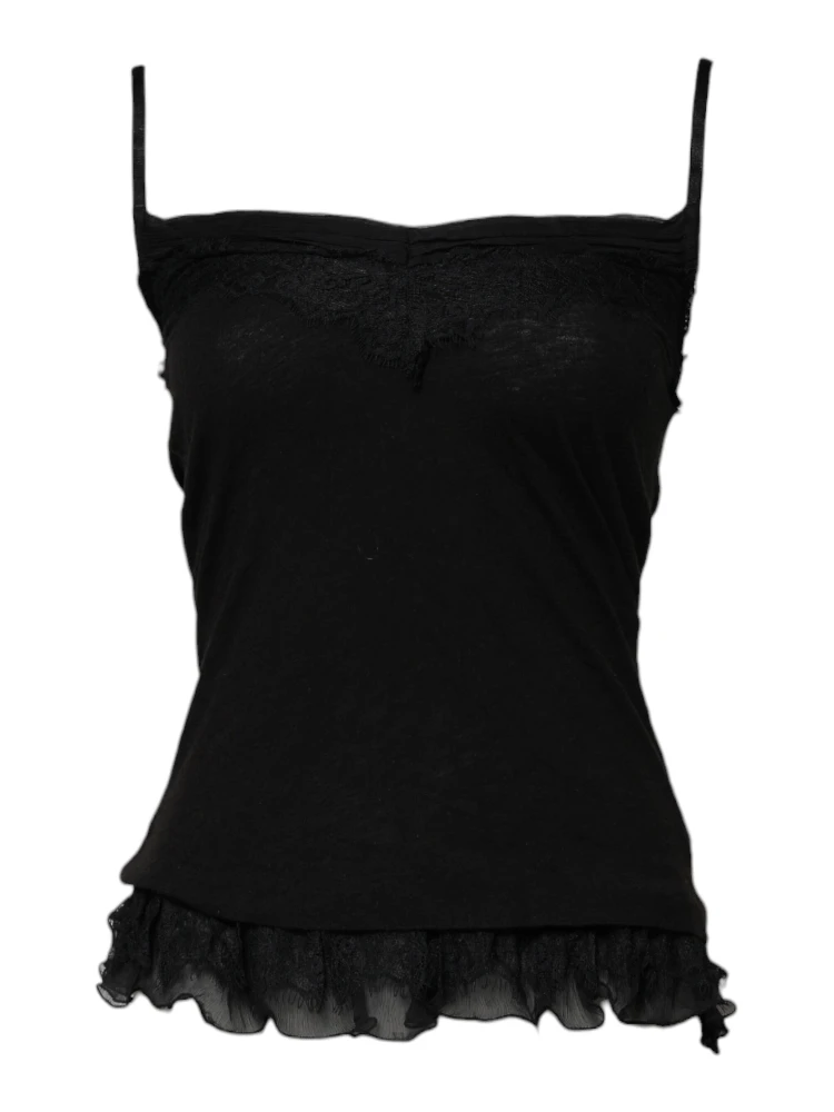 Black Wool Sleeveless Square Neck Tank Top