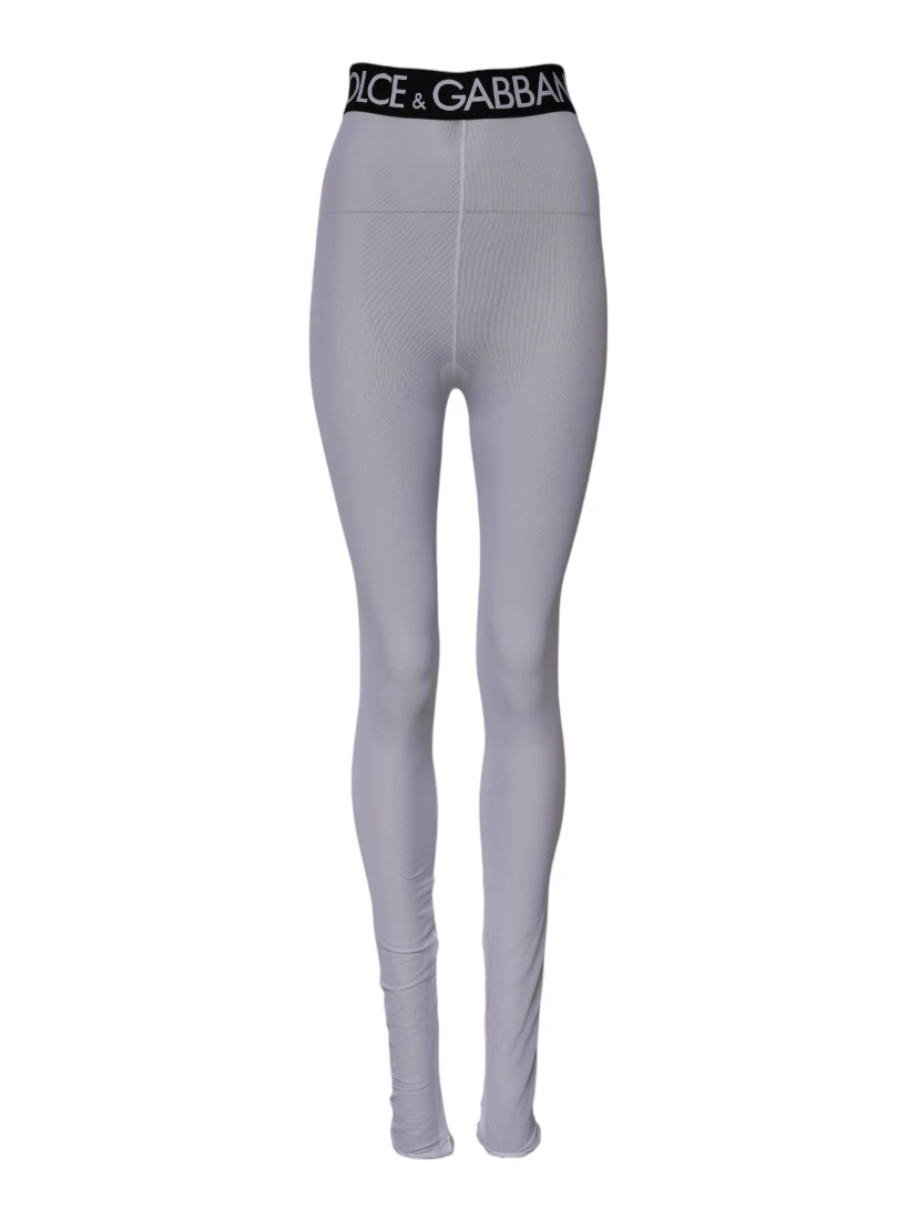 Gray Nylon DG Logo Mid Waisted Leggings Pants