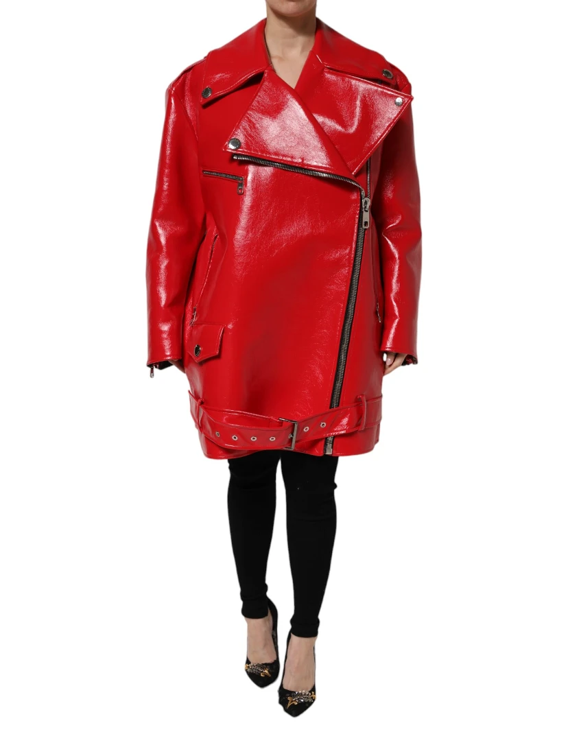 Red Lambskin Full Zipper Jacket