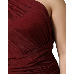 Red Viscose Fitted One Shoulder Midi Dress