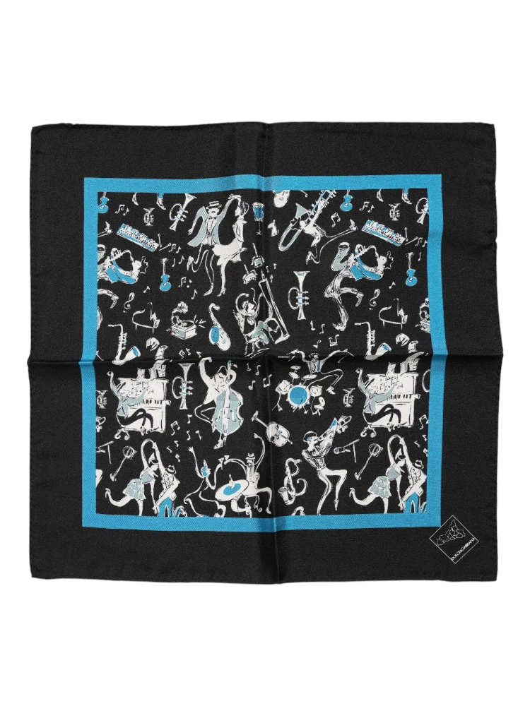 Black Jazz Club Silk Square Men Foulard Scarf