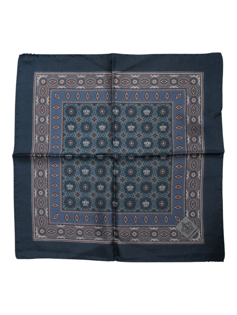 Blue Printed Silk Square Men Foulard Scarf