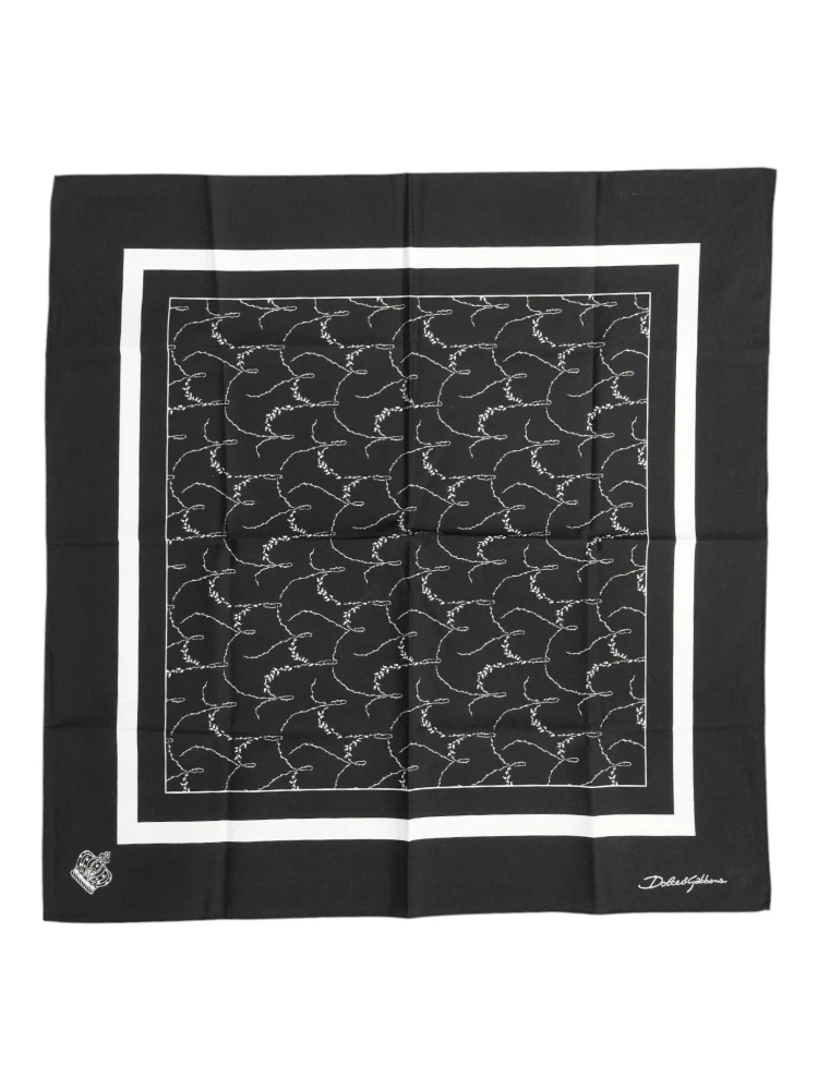Black White Printed Square Men Foulard Scarf