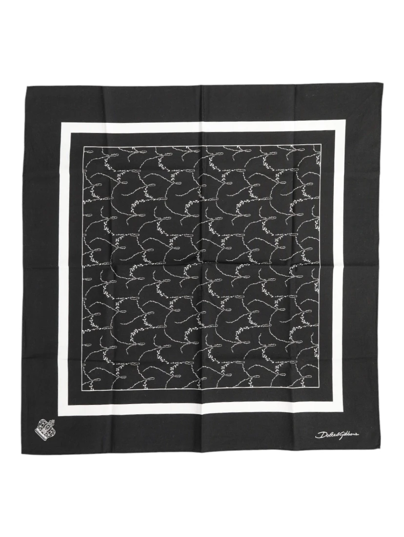 Black White Printed Square Men Foulard Scarf