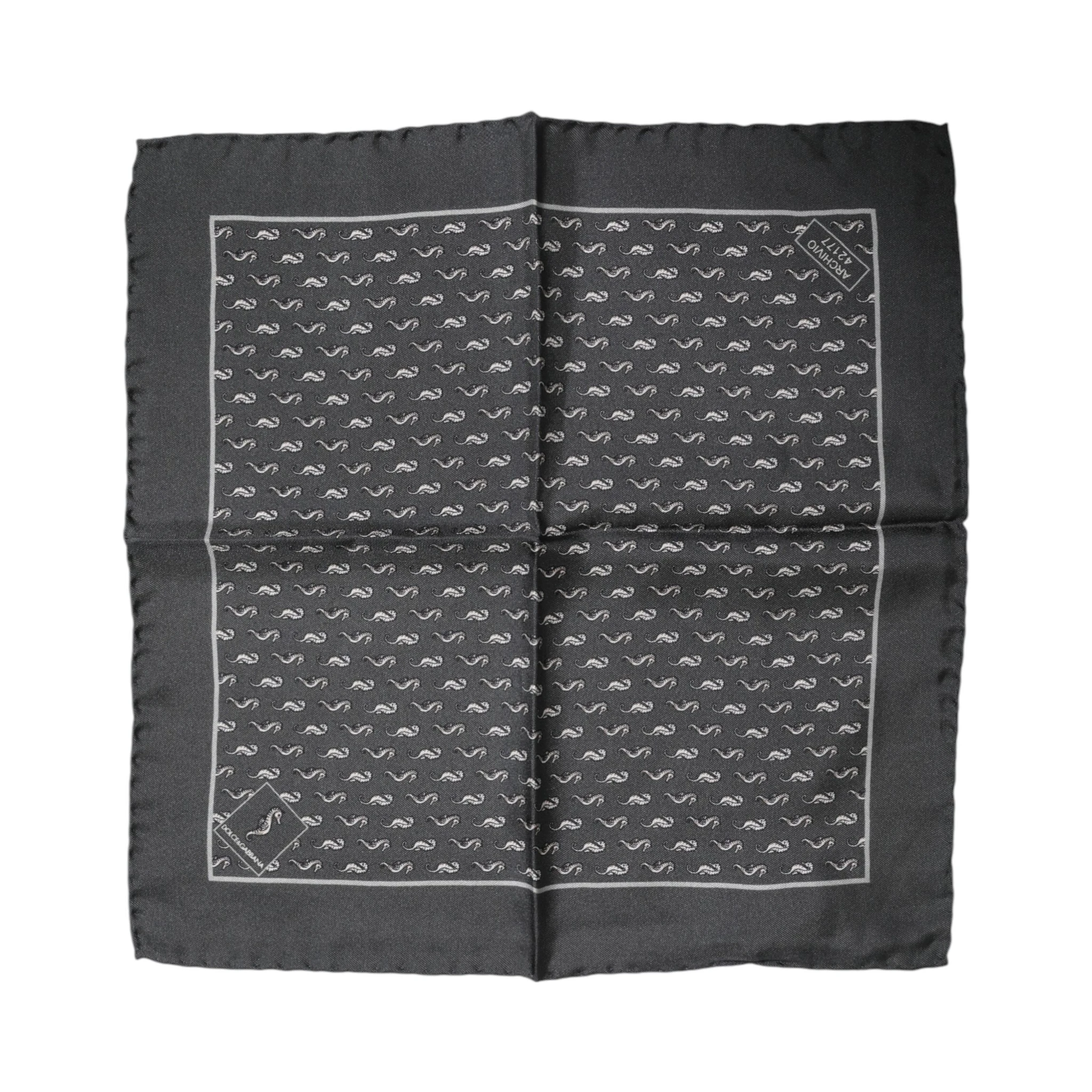 Black Fish Print Silk Square Men Foulard Scarf