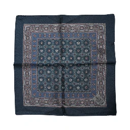 Blue Printed Silk Square Men Foulard Scarf