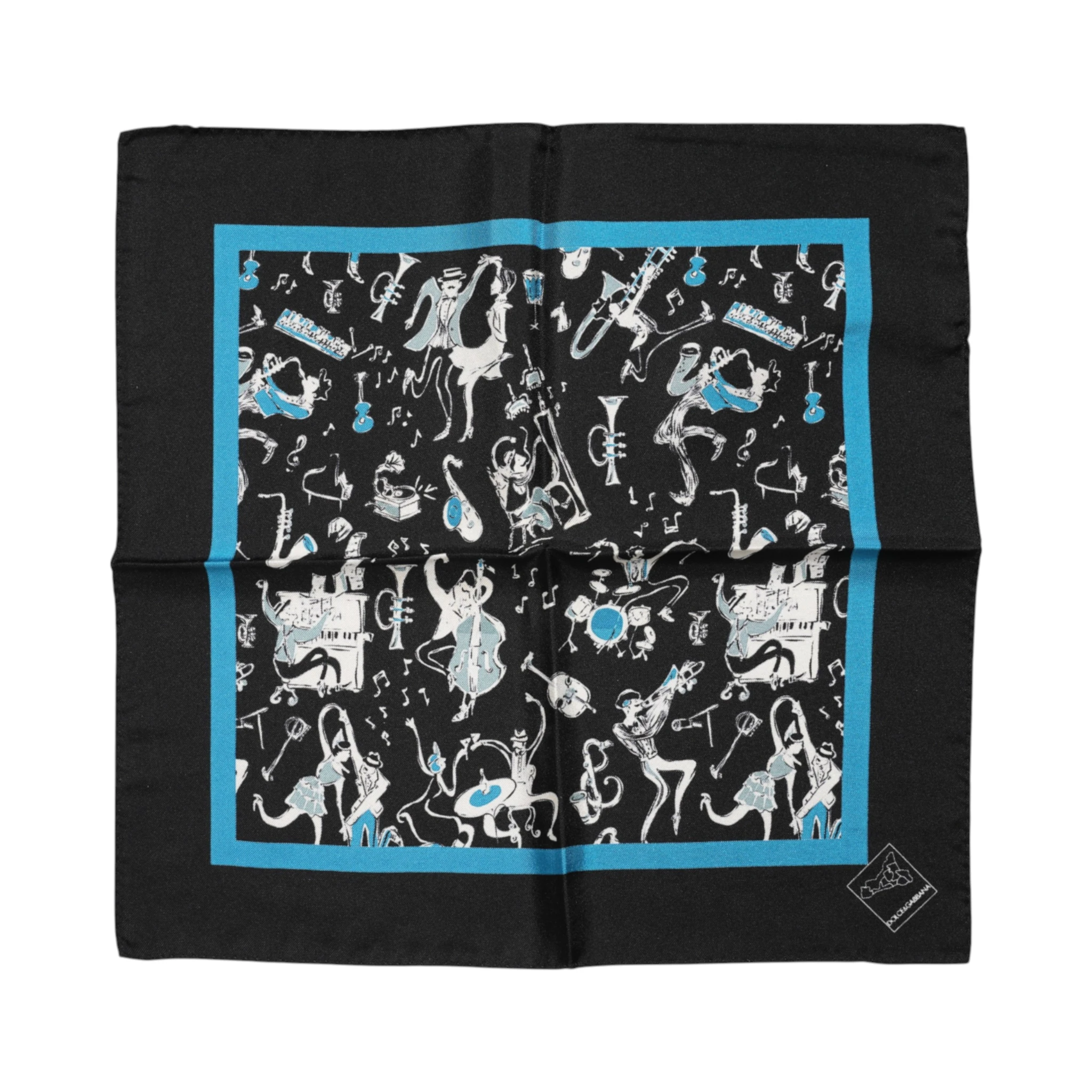 Black Jazz Club Silk Square Men Foulard Scarf