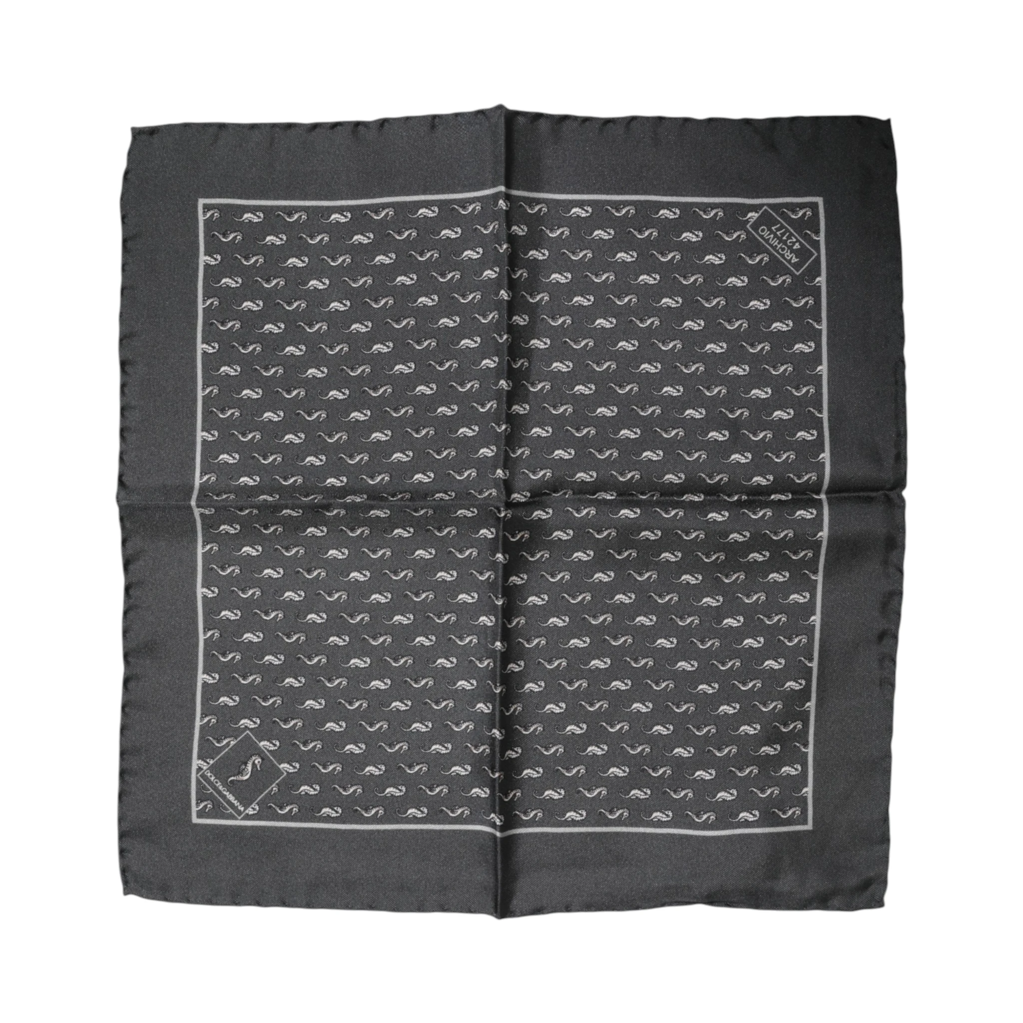 Black Fish Print Silk Square Men Foulard Scarf