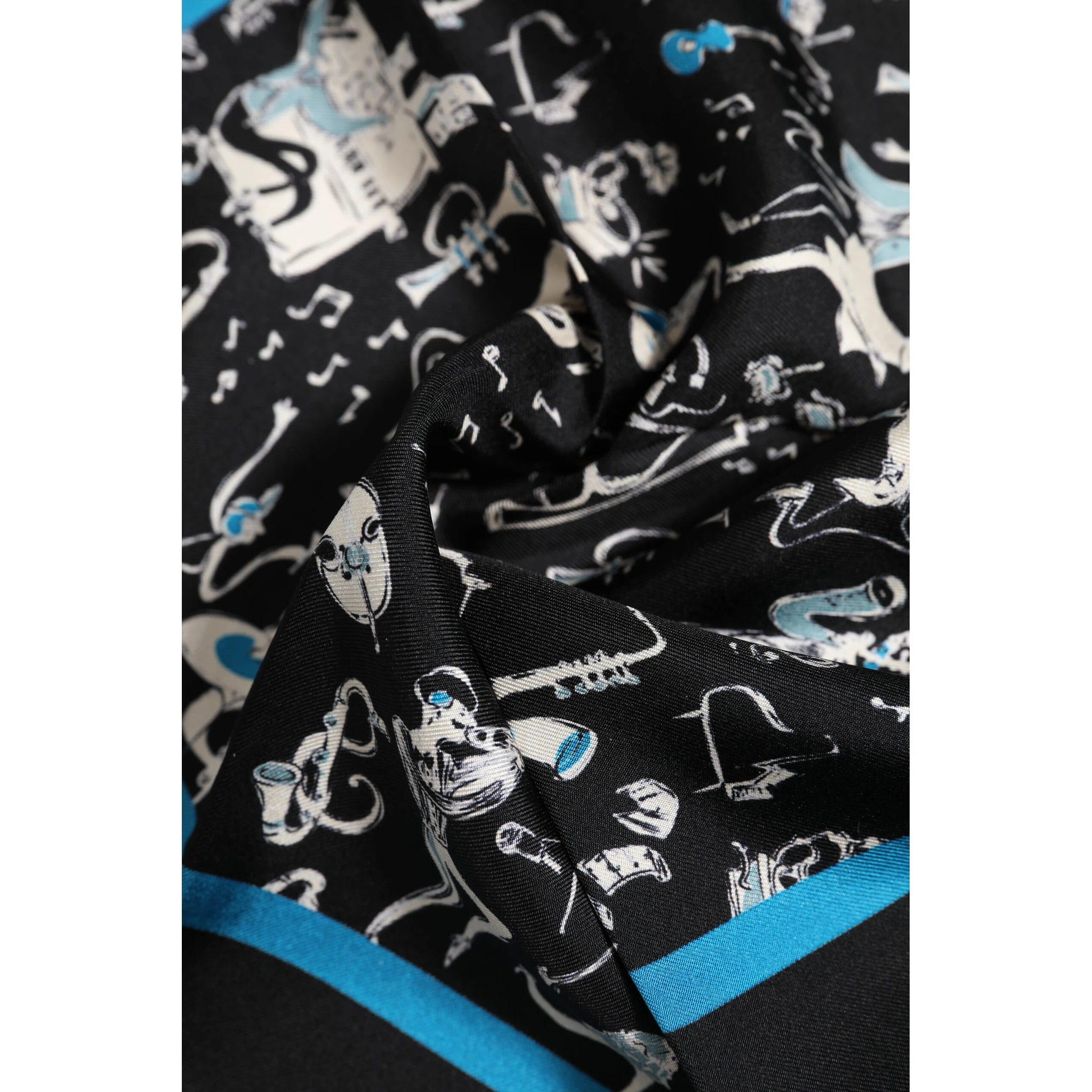 Black Jazz Club Silk Square Men Foulard Scarf