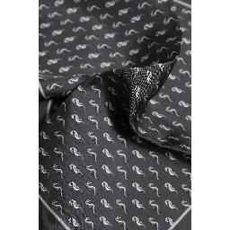 Black Fish Print Silk Square Men Foulard Scarf