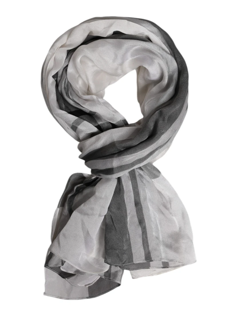 White Black Silk Warmer Wrap Foulard Scarf