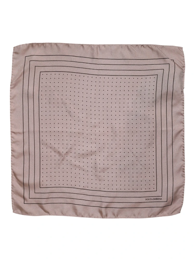 Beige Dotted Silk Square Men Foulard Scarf