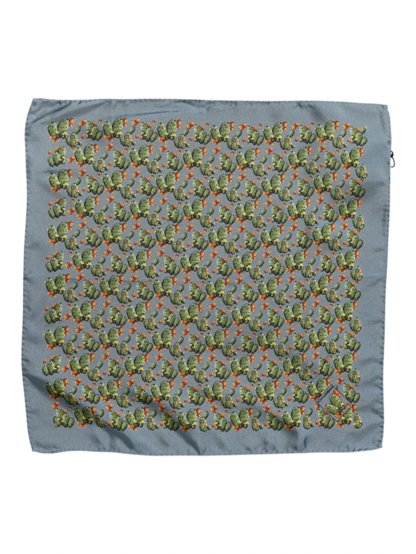 Gray Green Cactus Print Square Foulard Scarf