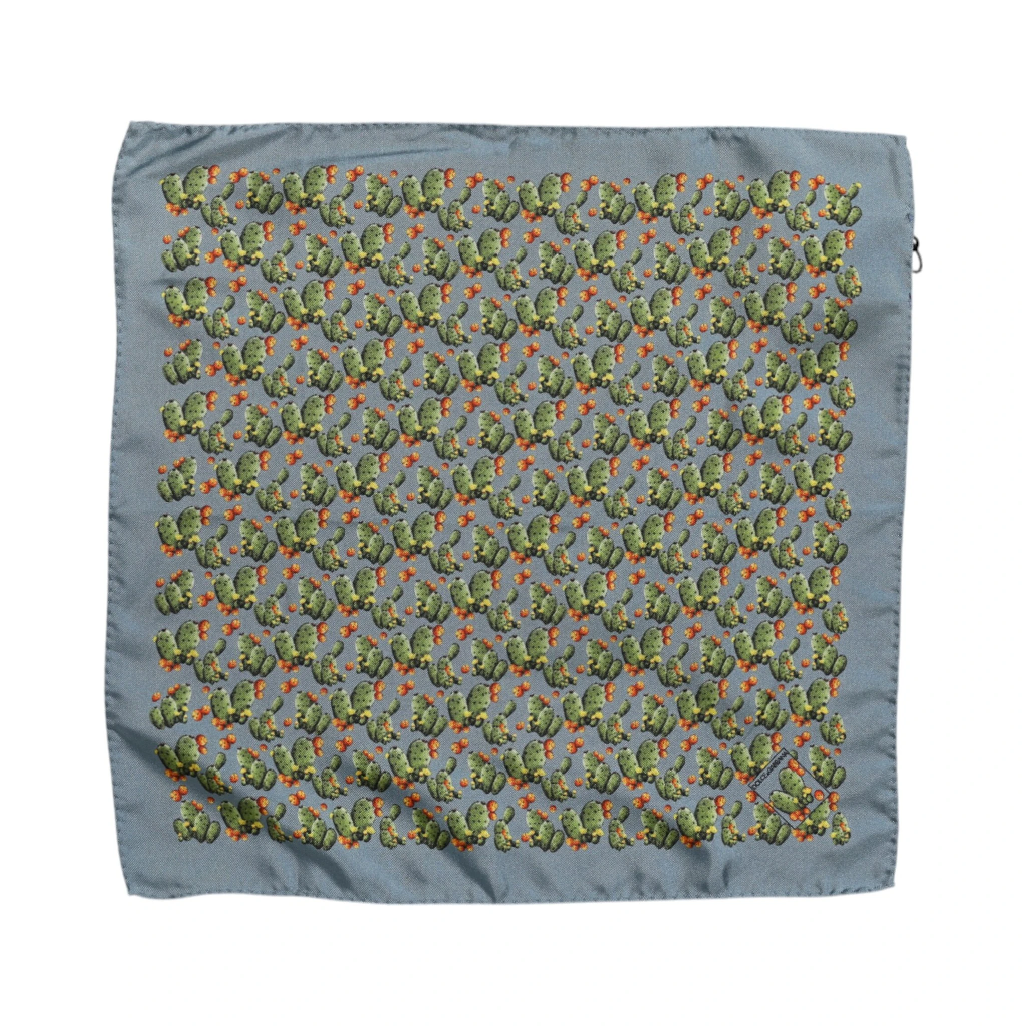 Gray Green Cactus Print Square Foulard Scarf