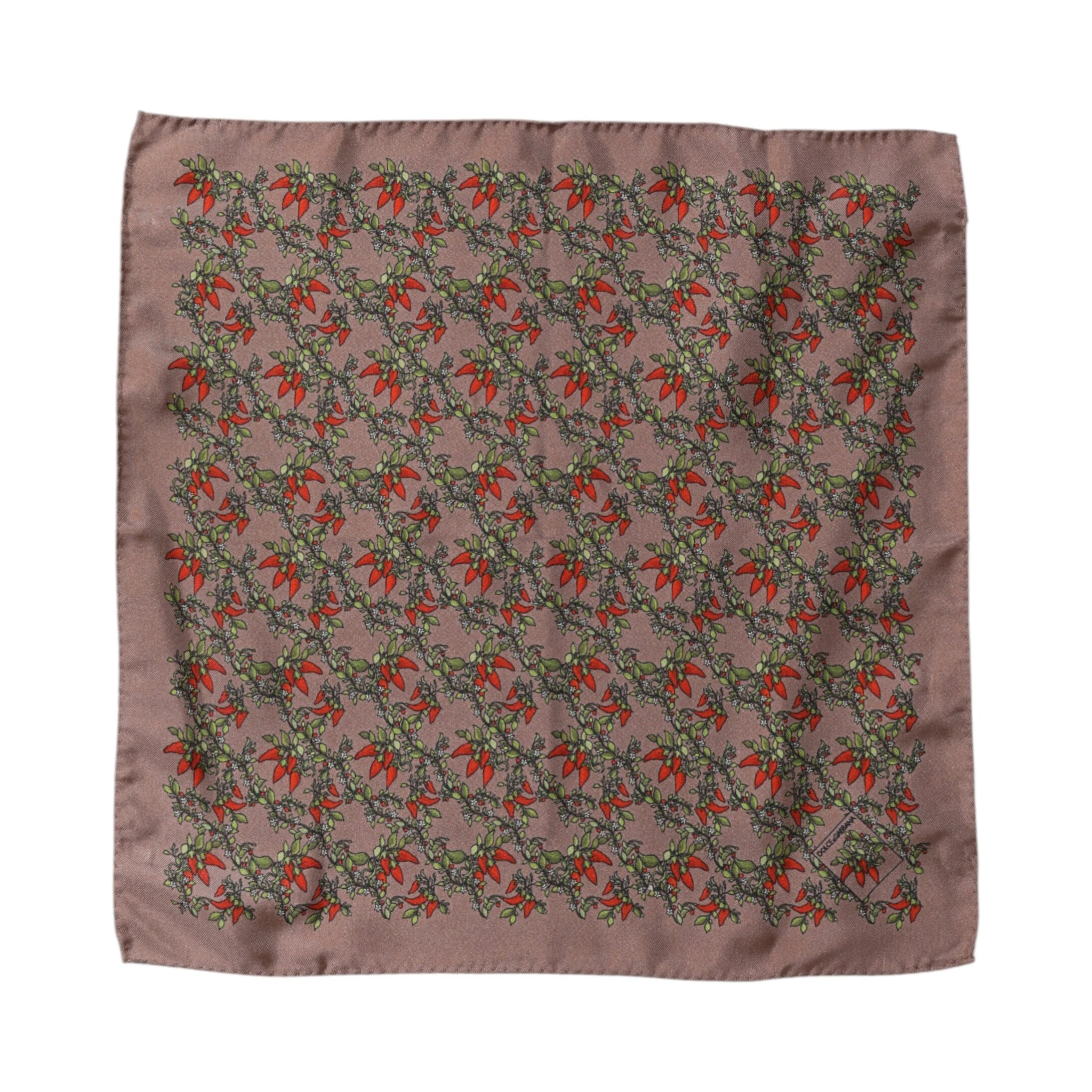 Brown Chili Print Silk Square Foulard Scarf