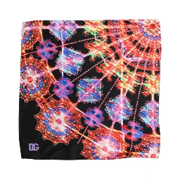 Black Multicolor Print Square Foulard Scarf