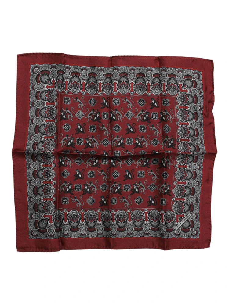 Maroon Monkey Print Silk Square Foulard Scarf