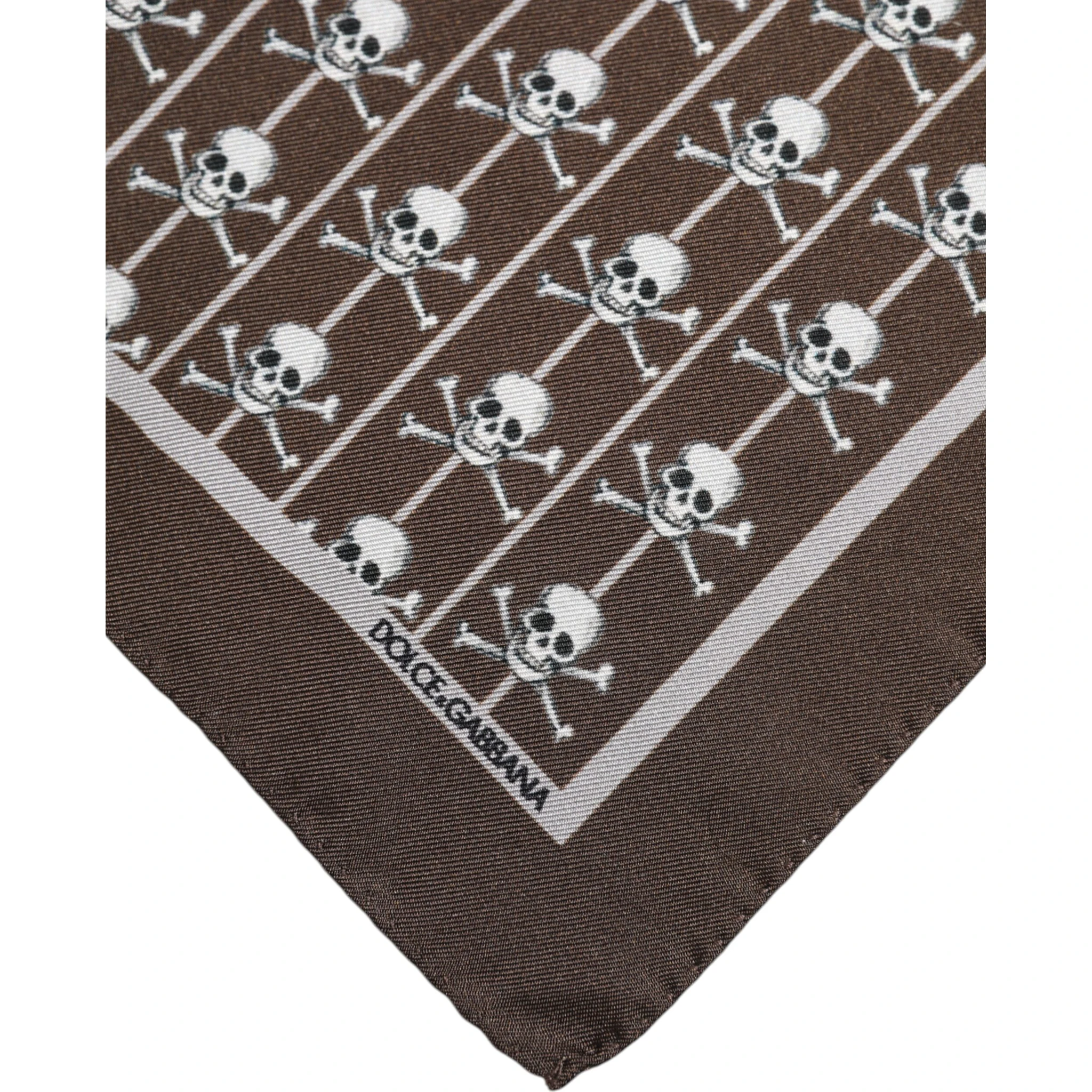 Brown Skull Silk Square Men Foulard Scarf