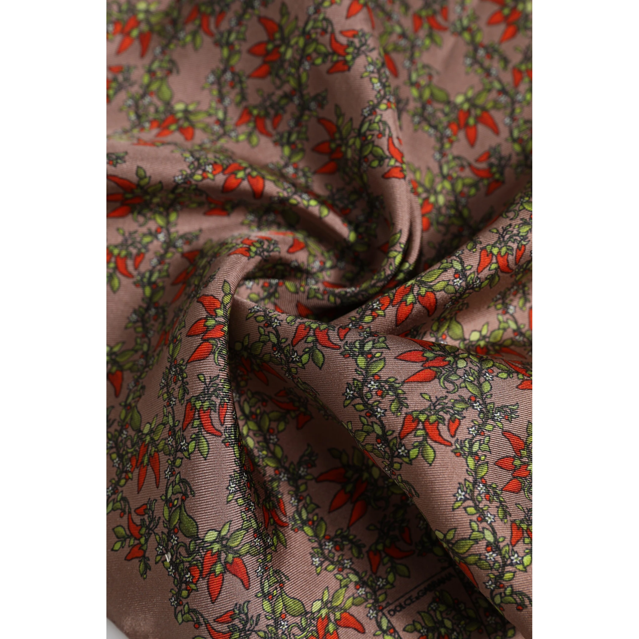 Brown Chili Print Silk Square Foulard Scarf