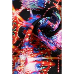 Black Multicolor Print Square Foulard Scarf