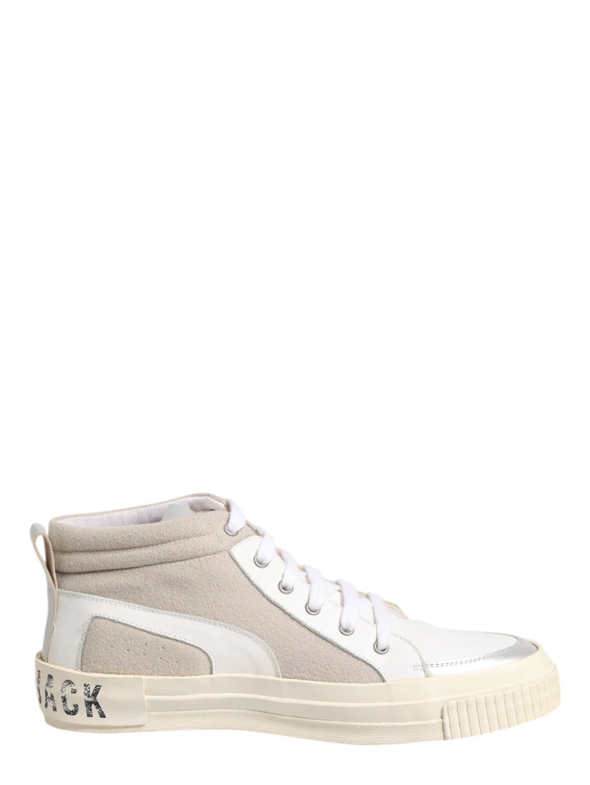 White Beige Lace Up Mid Top Casual Sneakers Shoes