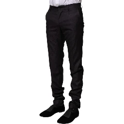 Black Wool Patterned Formal Pants