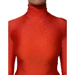 Red Nylon Turtleneck Bodycon Jumpsuit Dress