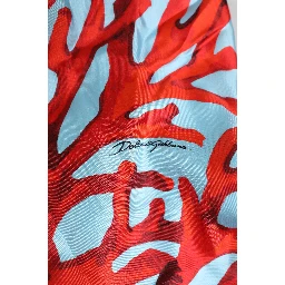 Blue Red Coral Print Wrap Robe Coat Jacket