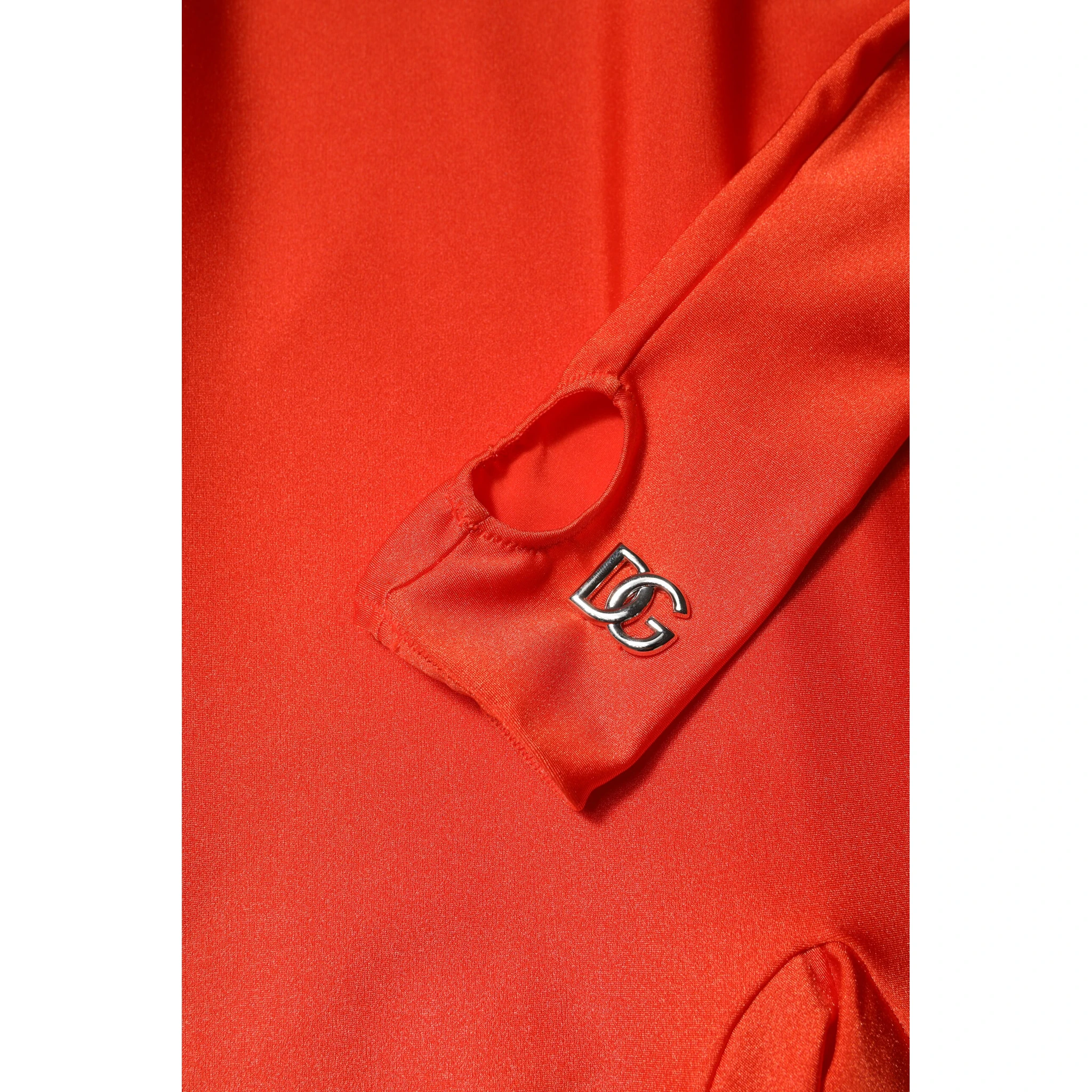 Red Nylon Turtleneck Bodycon Jumpsuit Dress