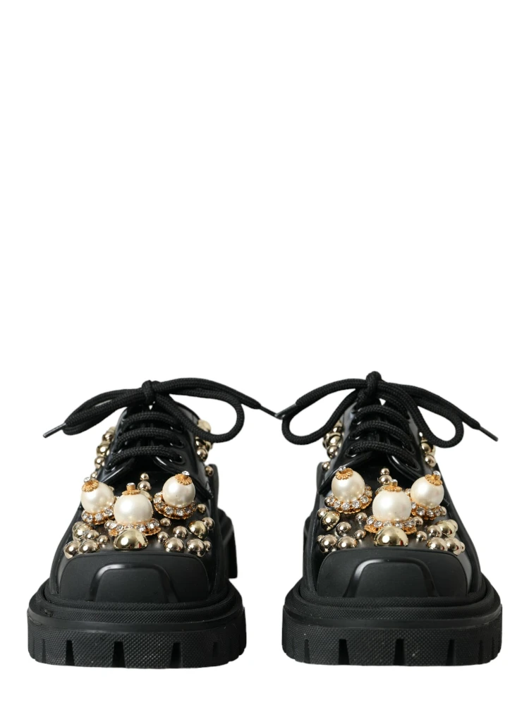 Black Leather Trekking Derby Embellished Shoes alternative