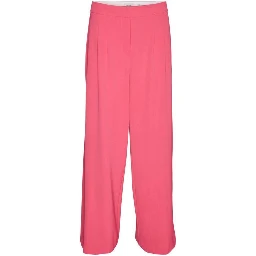 Pink Polyester Casual Pants