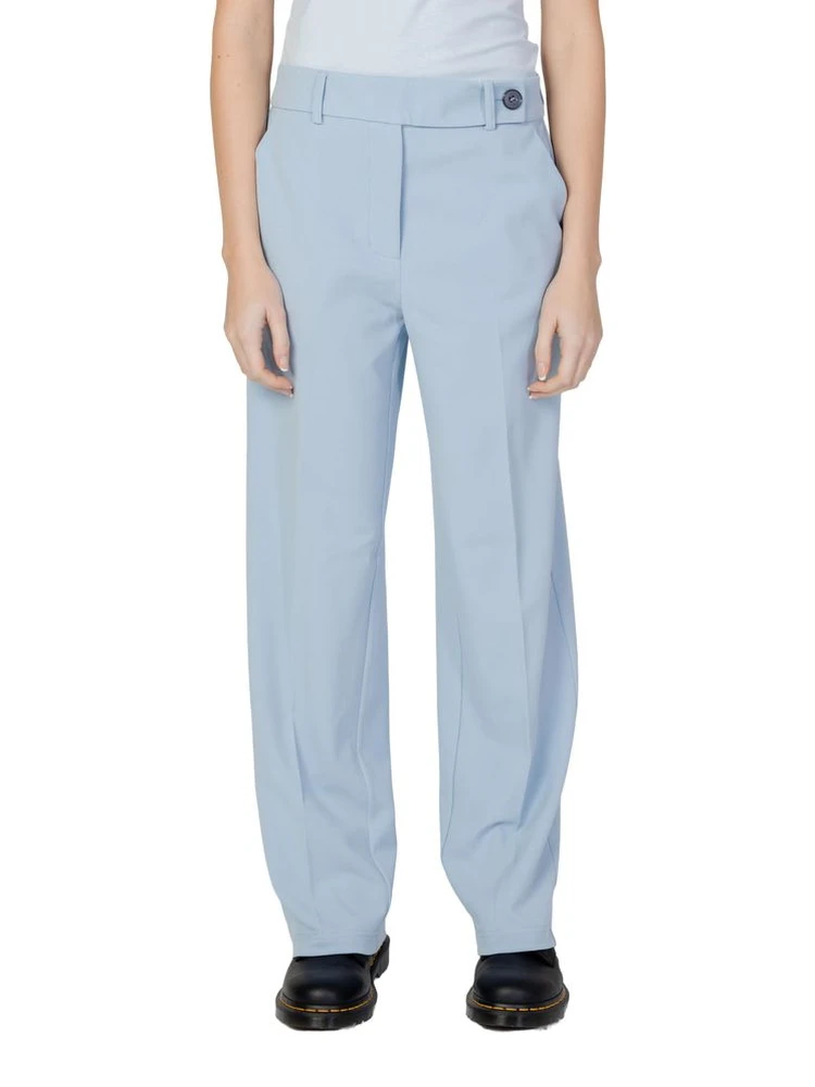 Blue Polyester Casual Pants