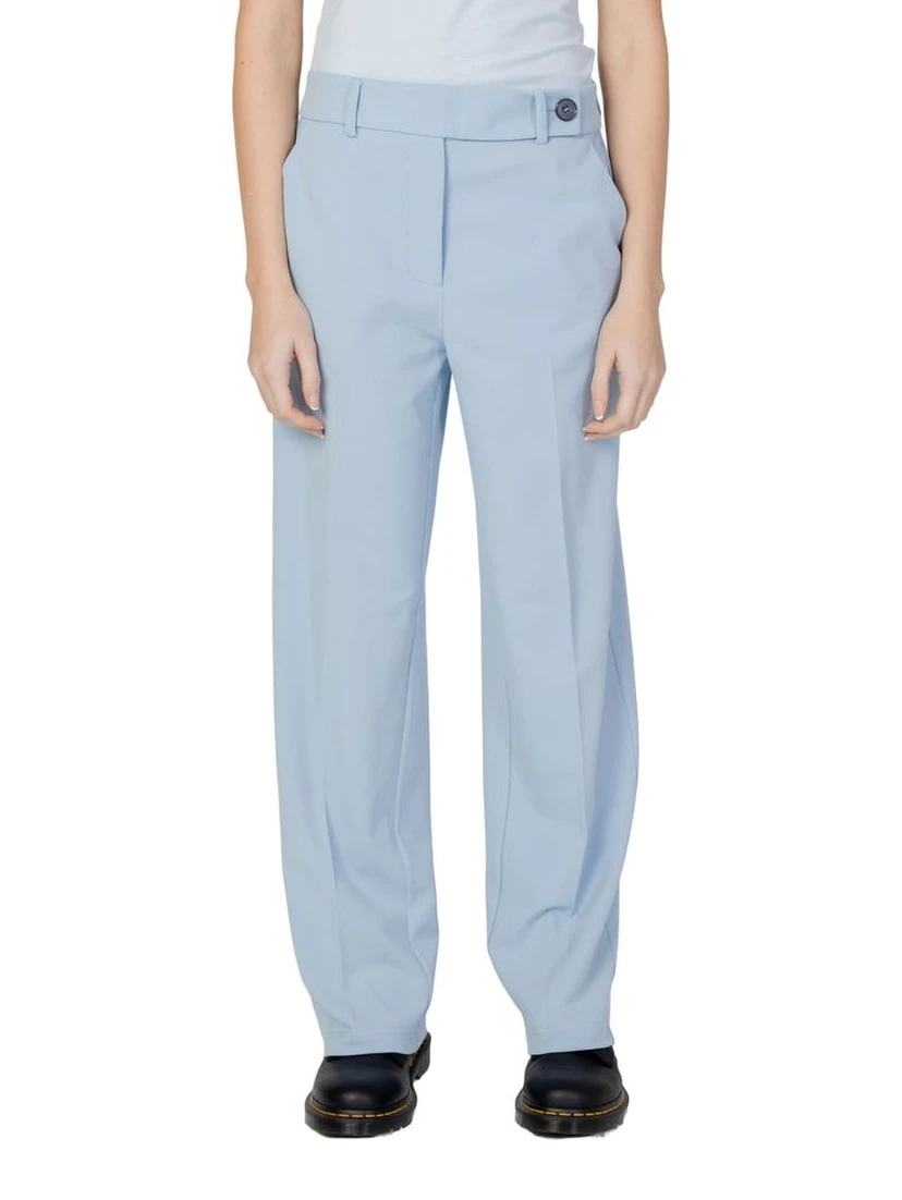 Blue Polyester Casual Pants