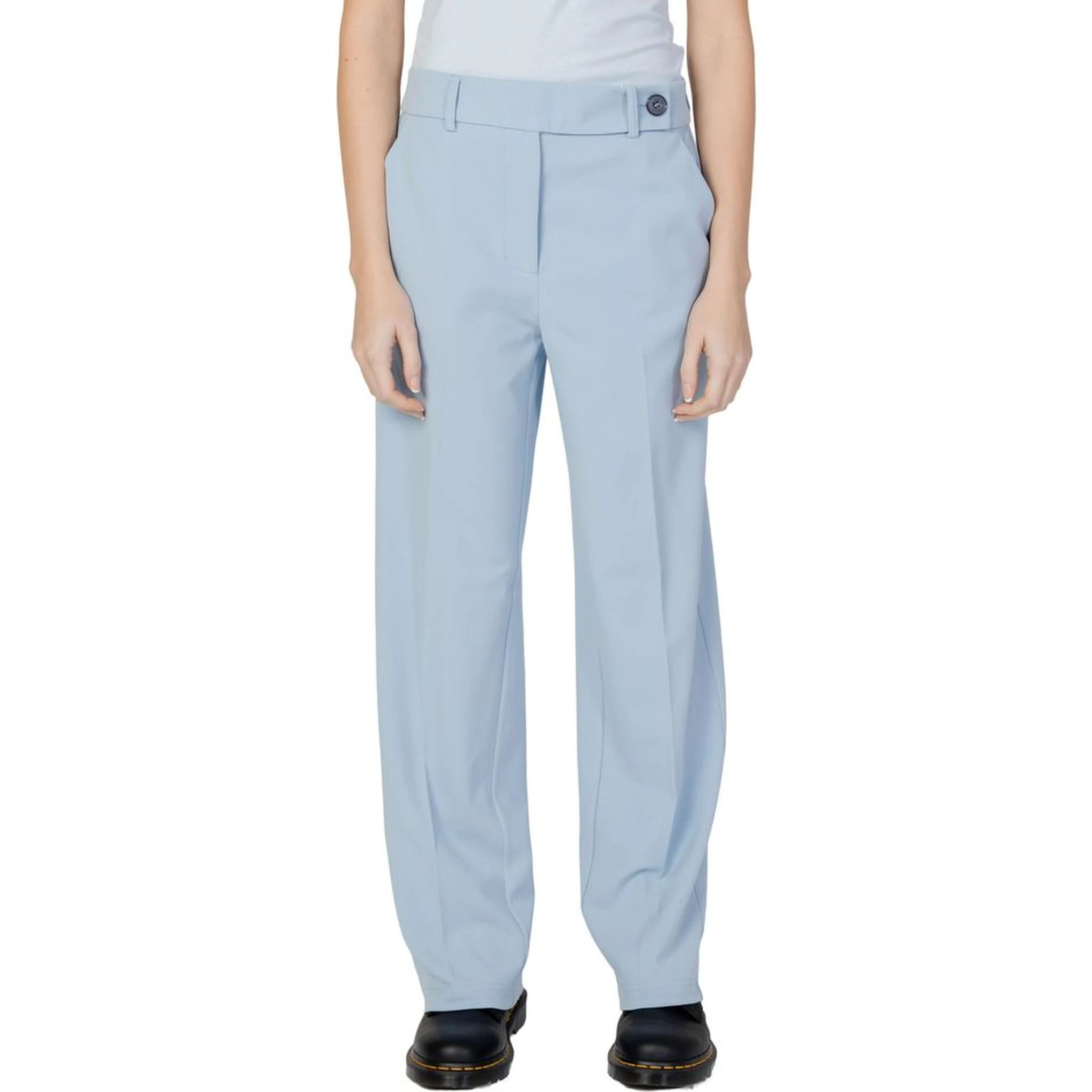 Blue Polyester Casual Pants