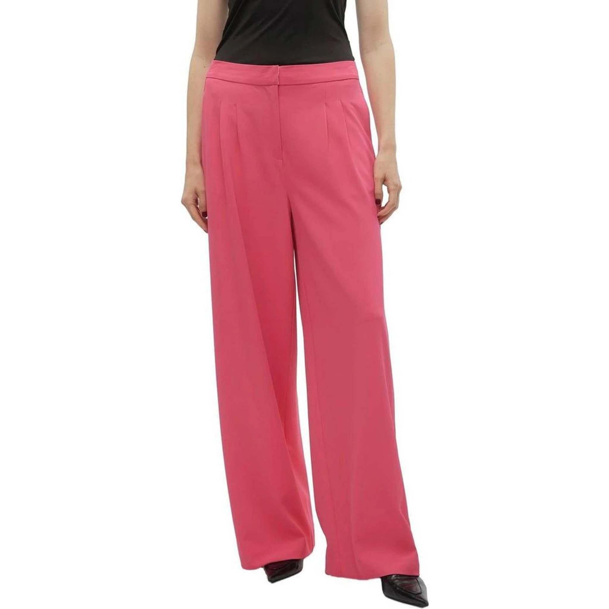 Pink Polyester Casual Pants