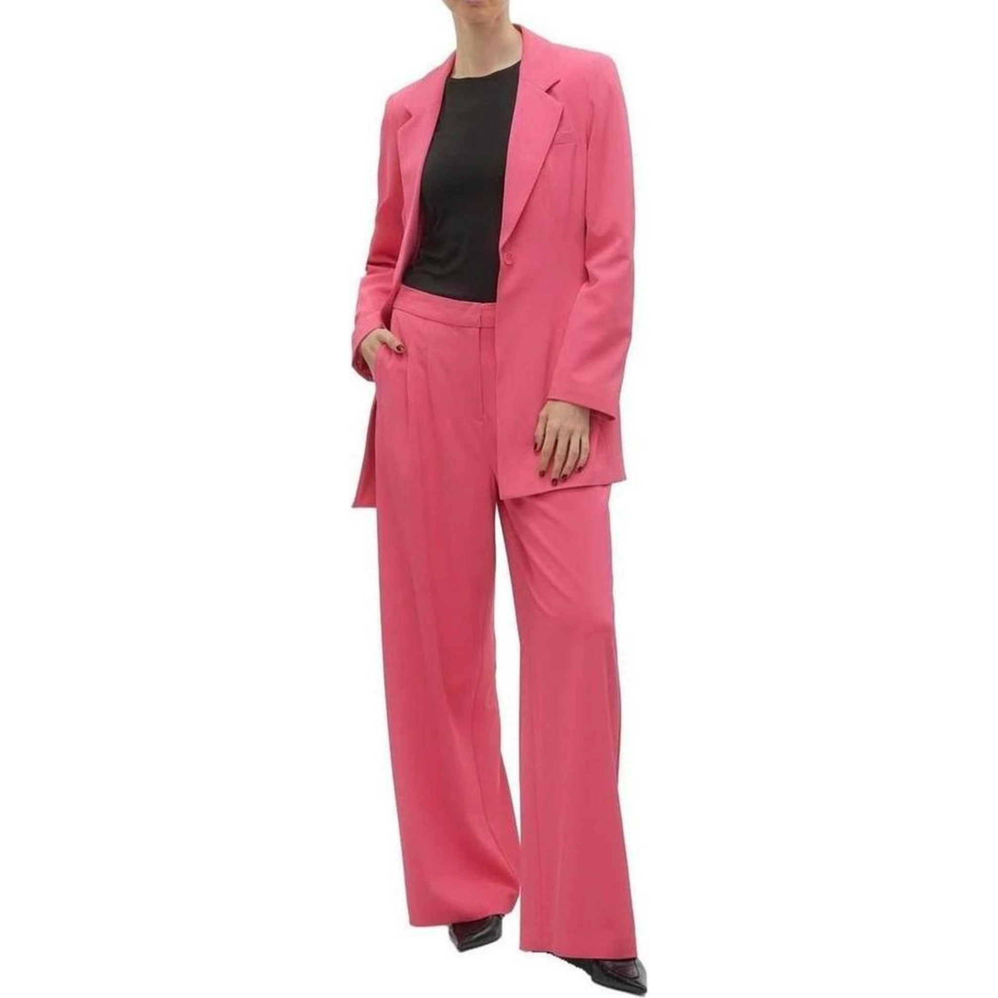 Pink Polyester Casual Pants