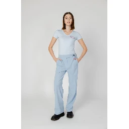 Blue Polyester Casual Pants
