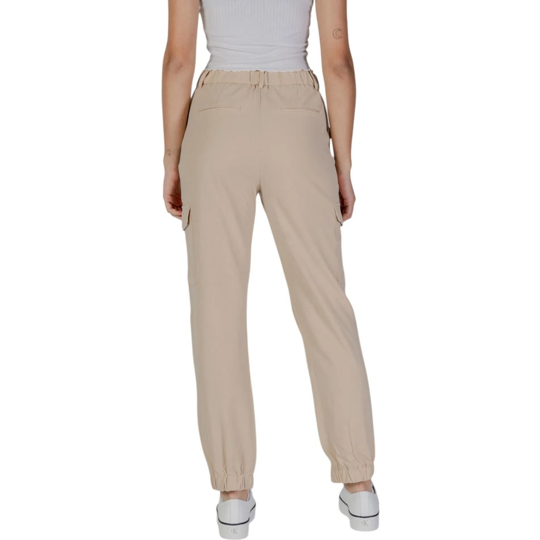 Beige Polyester Cargo Pants