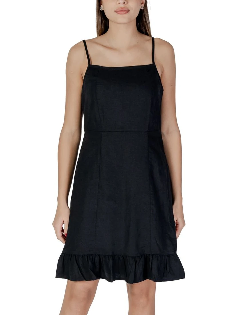 Black Linen Midi Dress