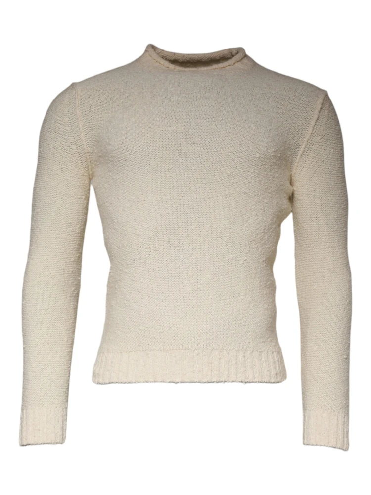 Beige Wool Knit Long Sleeve Round Neck Pullover Sweater alternative