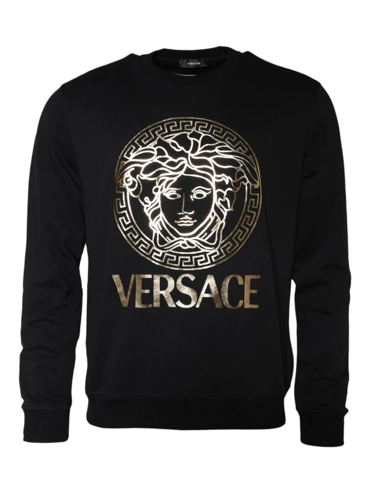 Black Medusa Fleece Cotton Crew Neck Sweatshirt Sweater