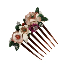 Brown Plastic Crystal Floral Women Hair Comb