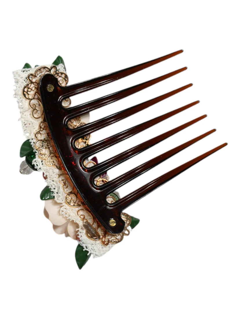 Brown Plastic Crystal Floral Women Hair Comb