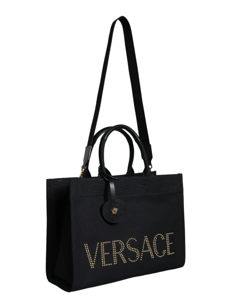 Black Top Handle Canvas Leather Logo Crossbody Tote Bag alternative