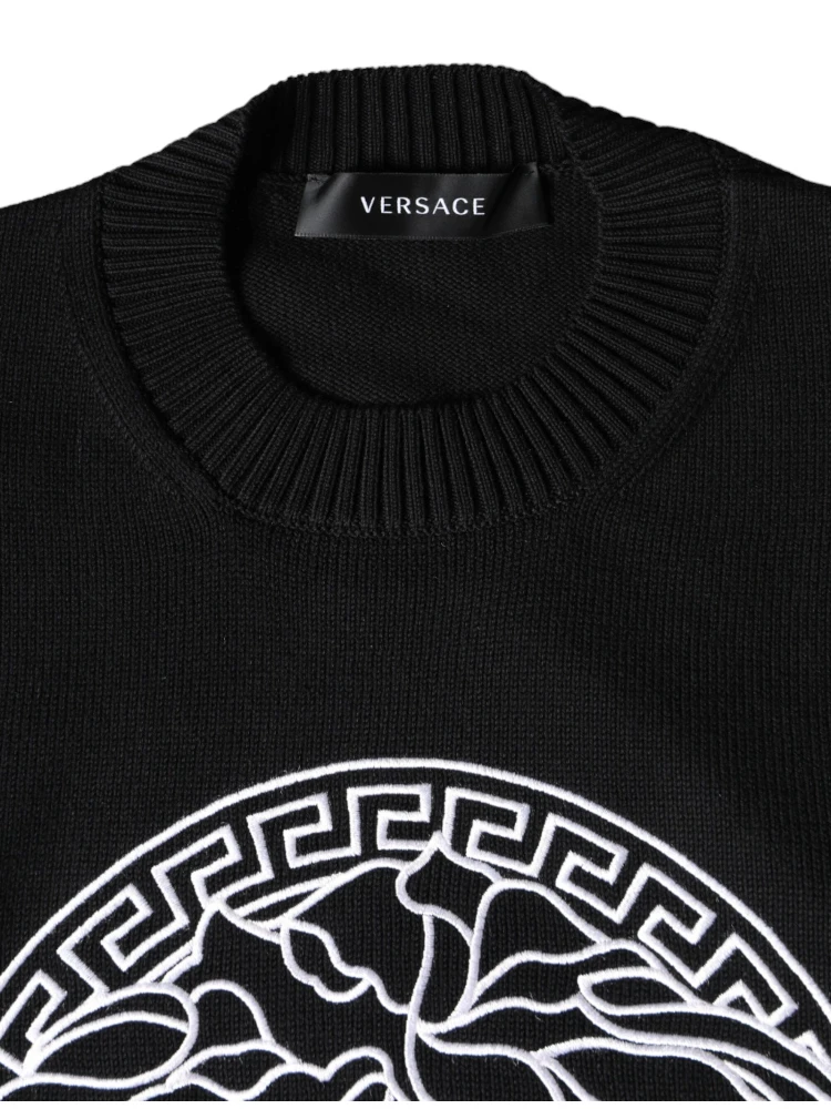 Black Medusa Embroidery Crew Neck Pullover Sweater alternative