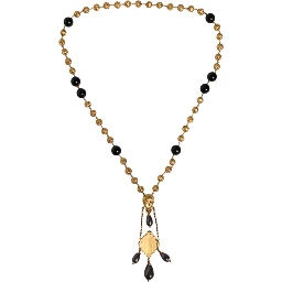 Gold Chain Brass Black Beaded Rosary Style Necklace