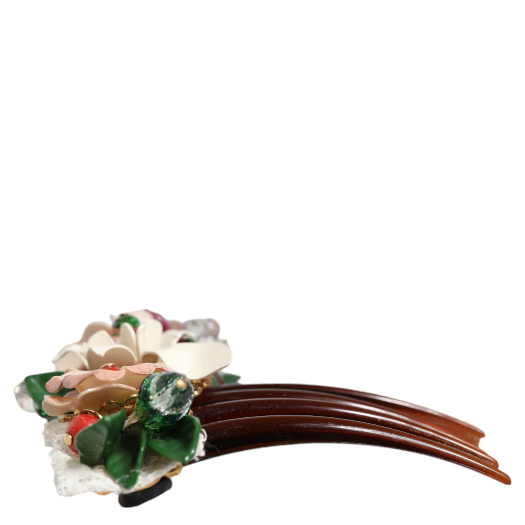 Brown Plastic Crystal Floral Women Hair Comb